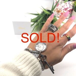 Dior Authentic Vintage Logo Chunky Silver Charm Bracelet W/ Box